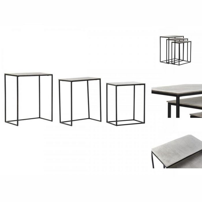 DKD Home Decor Esstisch 3er-Set Tischchen DKD Home Decor Silberfarben Schwarz Metall Aluminium