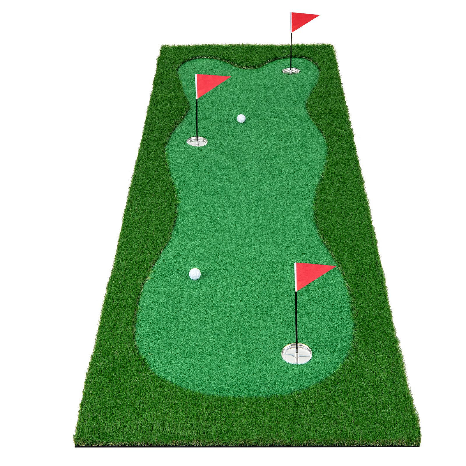 COSTWAY Puttingmatte, 300 x 100cm Golfmatte mit 3 Löcher