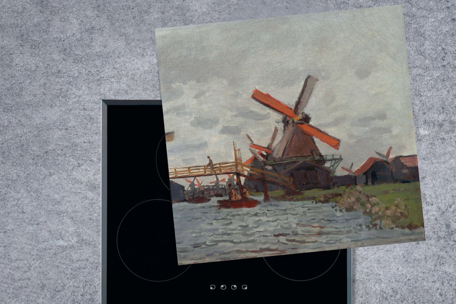 Ceranfeldabdeckung, Claude küche Arbeitsplatte cm, (1 Herdblende-/Abdeckplatte MuchoWow Windmühlen Zaandam - Monet, Vinyl, tlg), bei 78x78 für