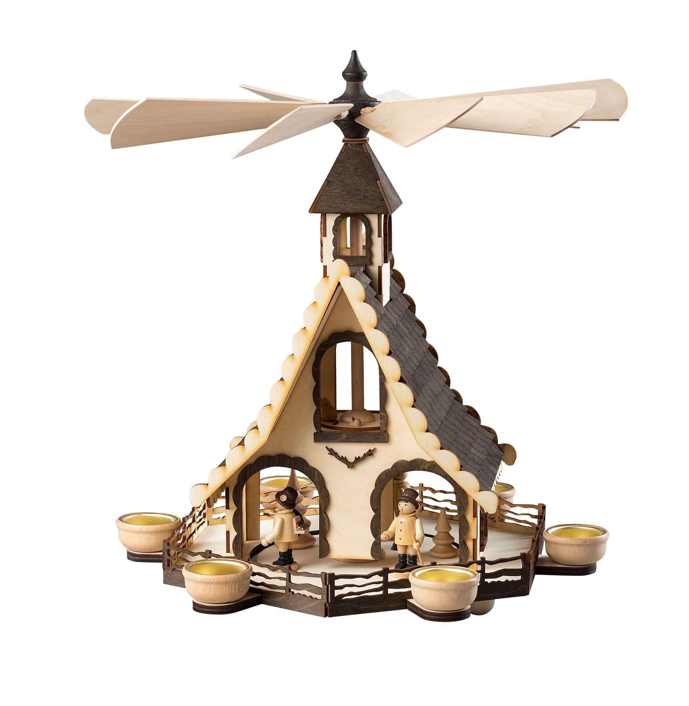 SAICO Original Weihnachtspyramide Hauspyramide, Waldleute, für 6 Teelichte, HxØ: 47x40cm