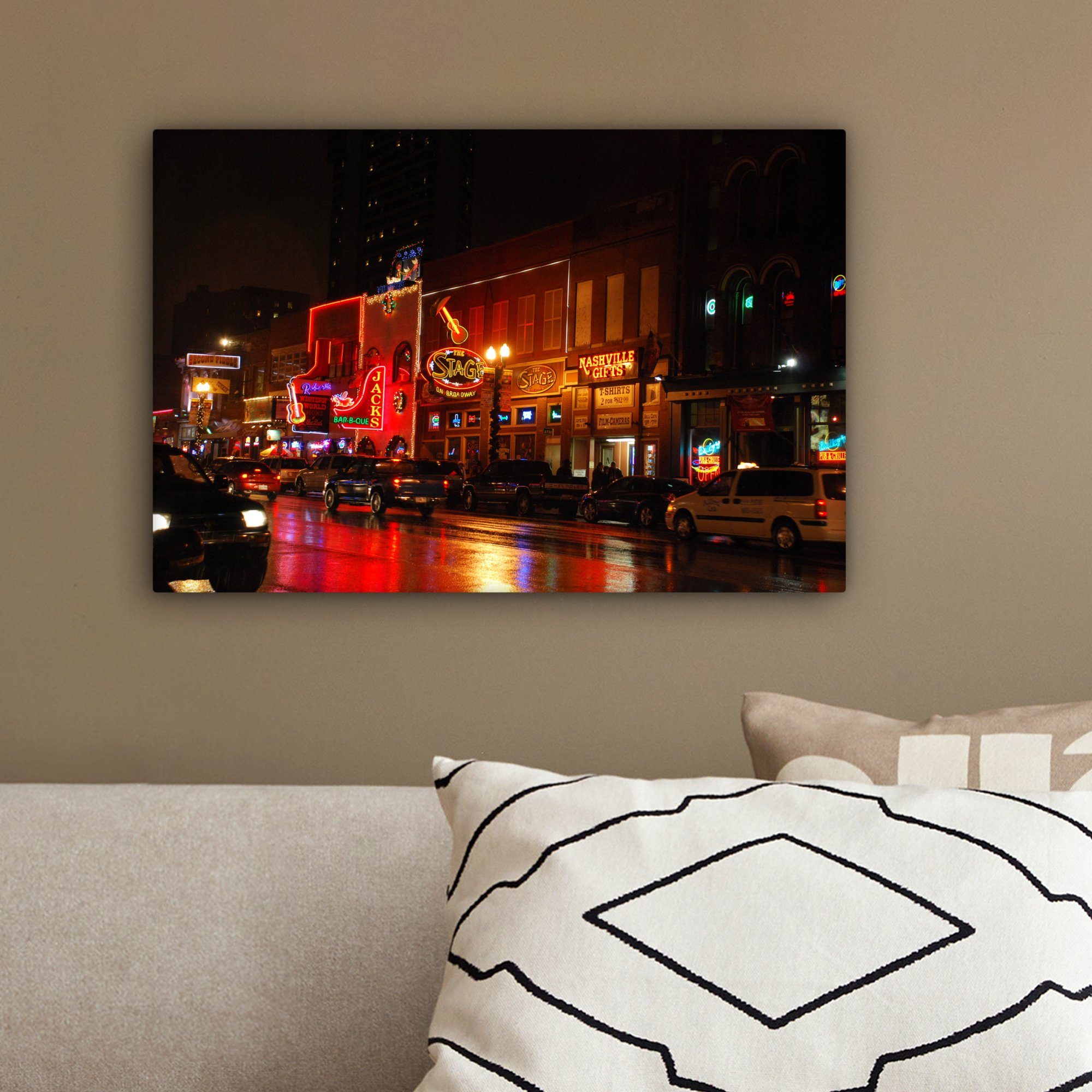 Leinwandbilder, Broadway Wandbild (1 Leinwandbild OneMillionCanvasses® - cm Nashville 30x20 - Aufhängefertig, Wanddeko, St), Neon,