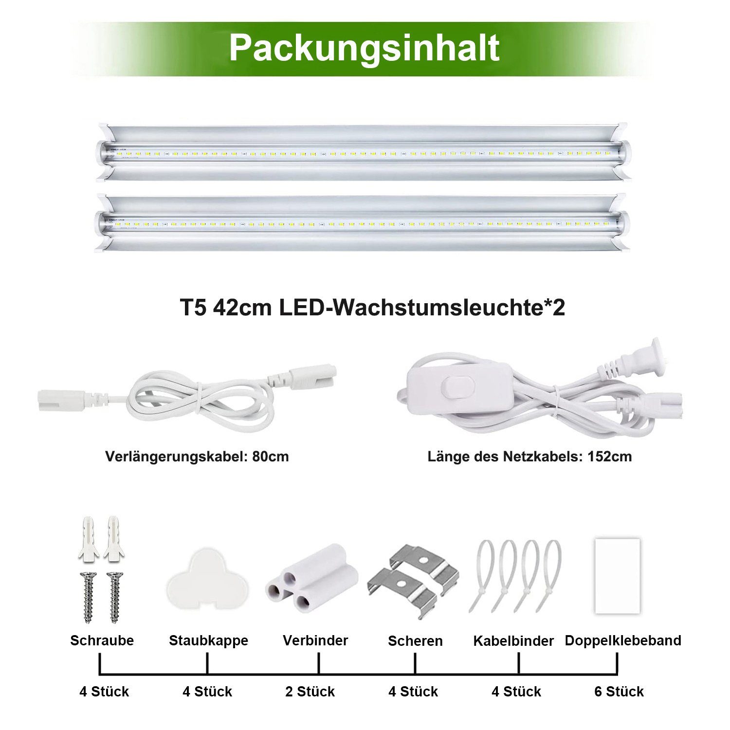 Vollspektrum, 5000K 2/4Stück*10W, anschließbar, Voll-Sonne, Indoor-Pflanzen, Gewächshaus getopft V-förmigen mit Pflanzenlampe für 5000k Rosnek Reflektor,