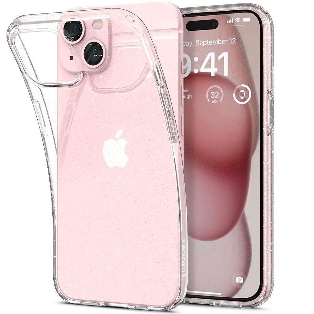 Spigen Handyhülle Schutzhülle Glitzerhülle Rückschale 6,7 Zoll, Glitzer-Design, stoßfeste Airbag-Ecken, TPU, transparent