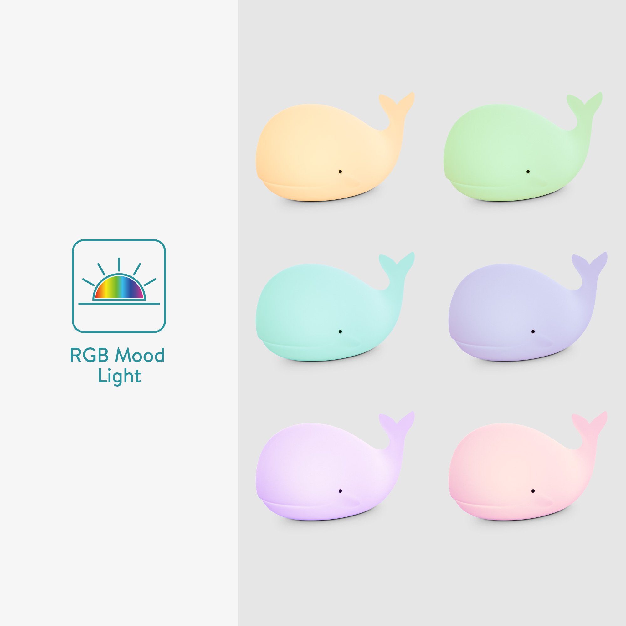 Navaris LED Nachtlicht LED RGB Nachtlicht - Walfisch Farbwechsel Design - wiederaufladbar