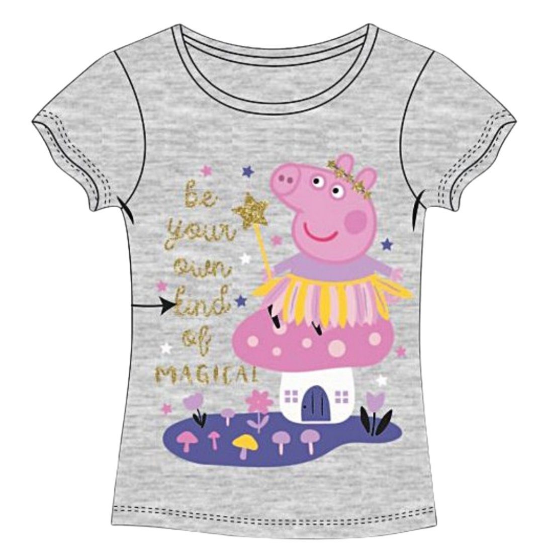 Peppa Pig T-Shirt Peppa Wutz Mädchen Kurzarmshirt Größen 98-140 cm Hellgrau | T-Shirts
