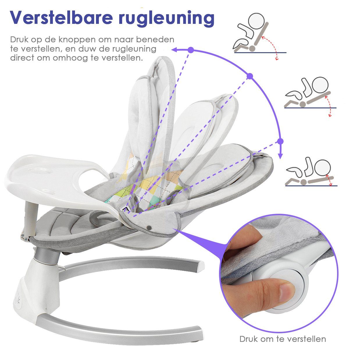Insma Babyschaukel elektrische Babywippe 5 Gänge, mit Esstisch, bluetooth Musik, Moskitonetz und Spielzeug, max. 9kg – Bild 4 von 5