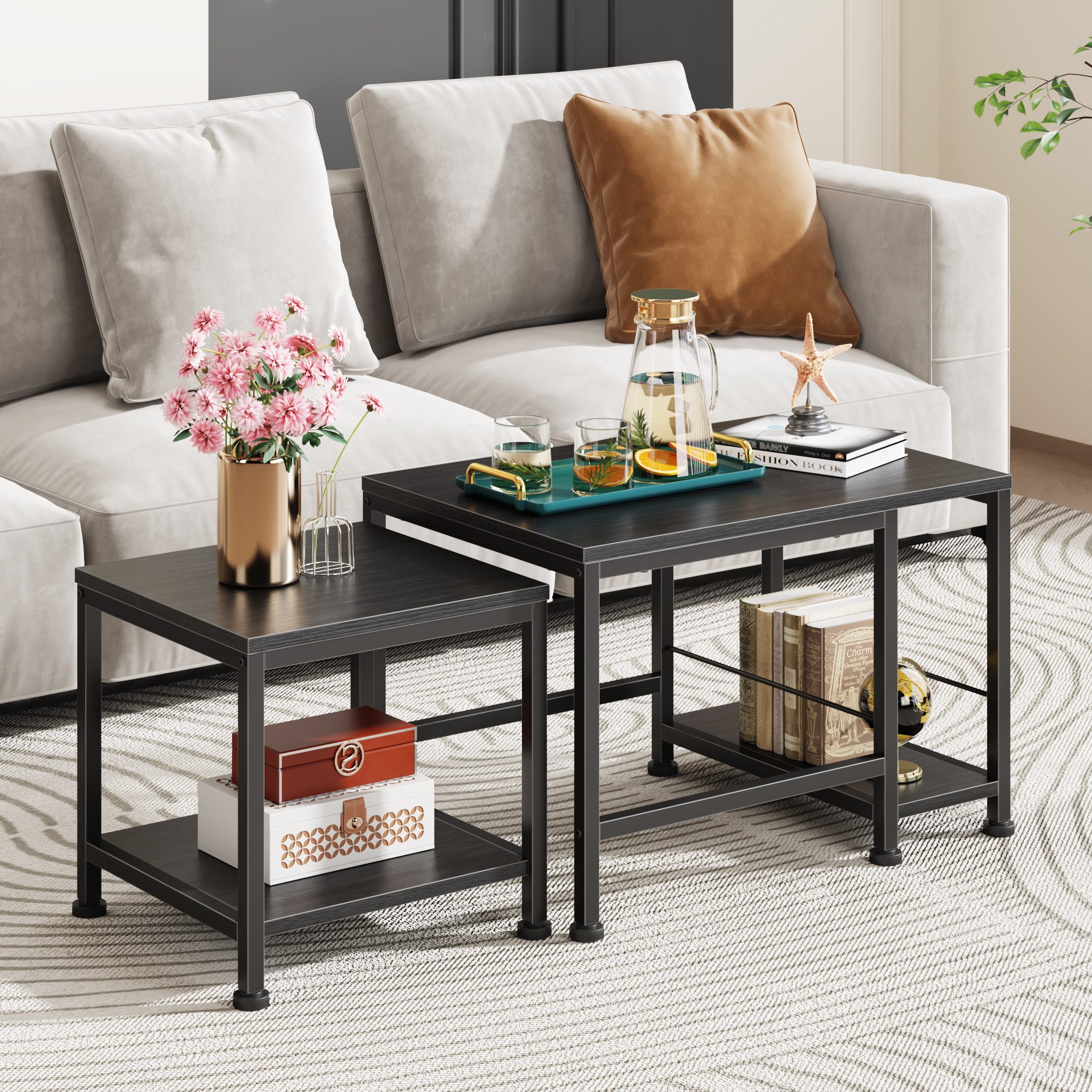 OYRREU Couchtisch stapelbarer Satztisch Set, 4 Ablageflächen, OTTO'S CHOICE (Sofatisch, Wohnzimmertisch 2er), Metallgestell, stabil, platzsparend, Mehrzwecktisch