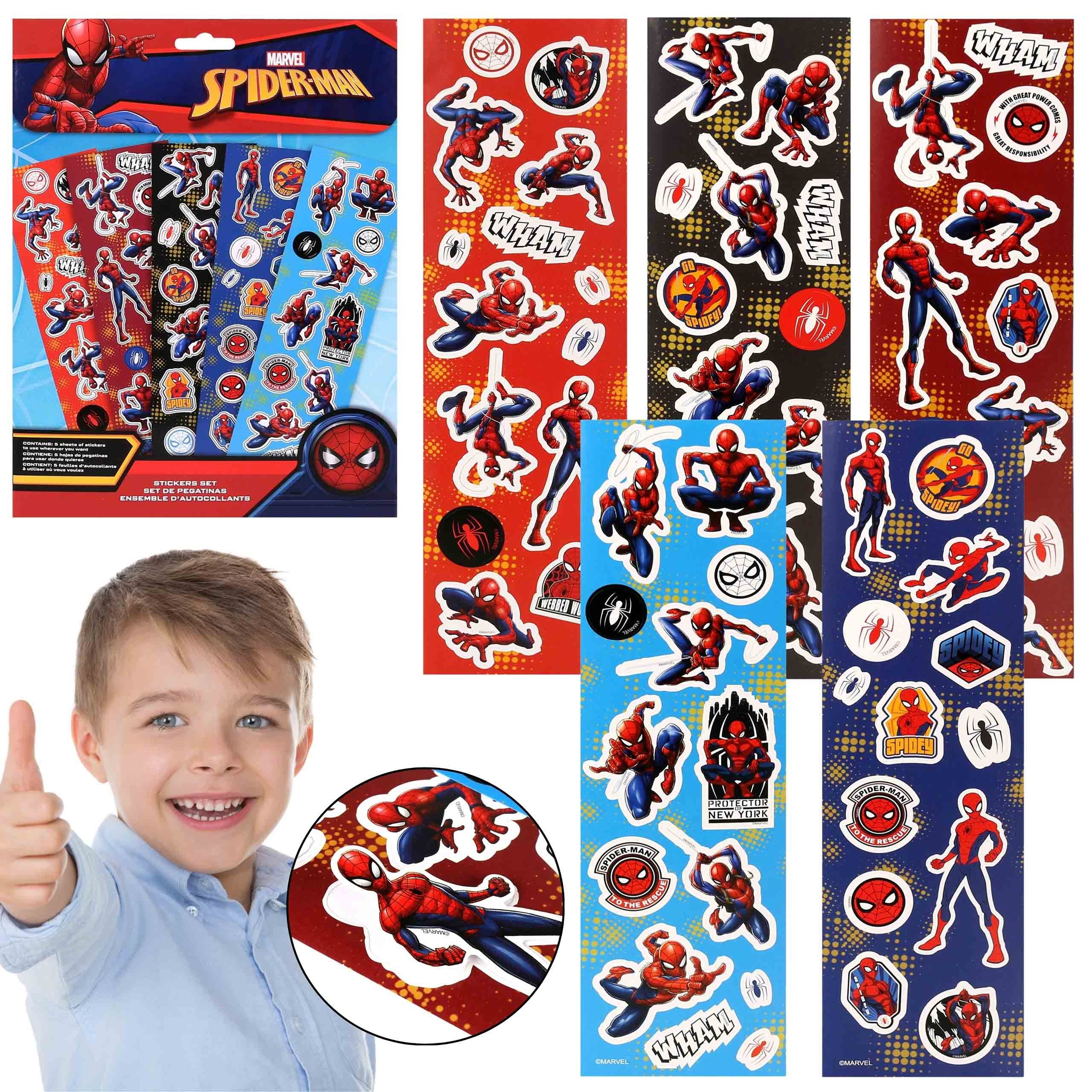 Sarcia.eu Stickerbuch MARVEL Spider Man Buntes Stickerset, Sticker für Kinder, 5 Blatt