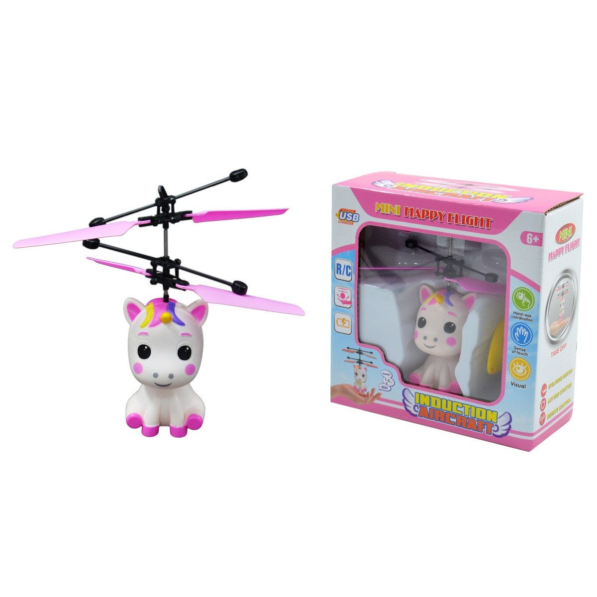 Idena Spielzeug-Hubschrauber Mini Flyer Einhorn mit Fernbedienung und USB-Kabel pink
