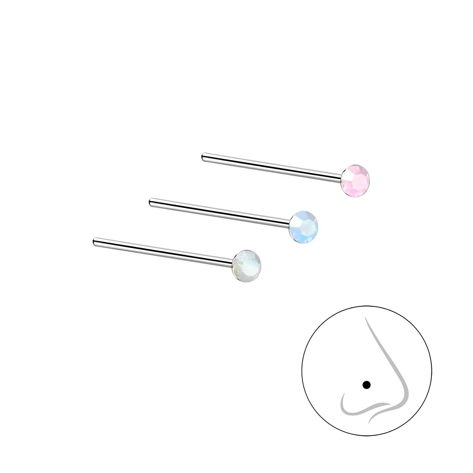 Nasenpiercing 2mm Opal Nasenstecker Set 925 Silber