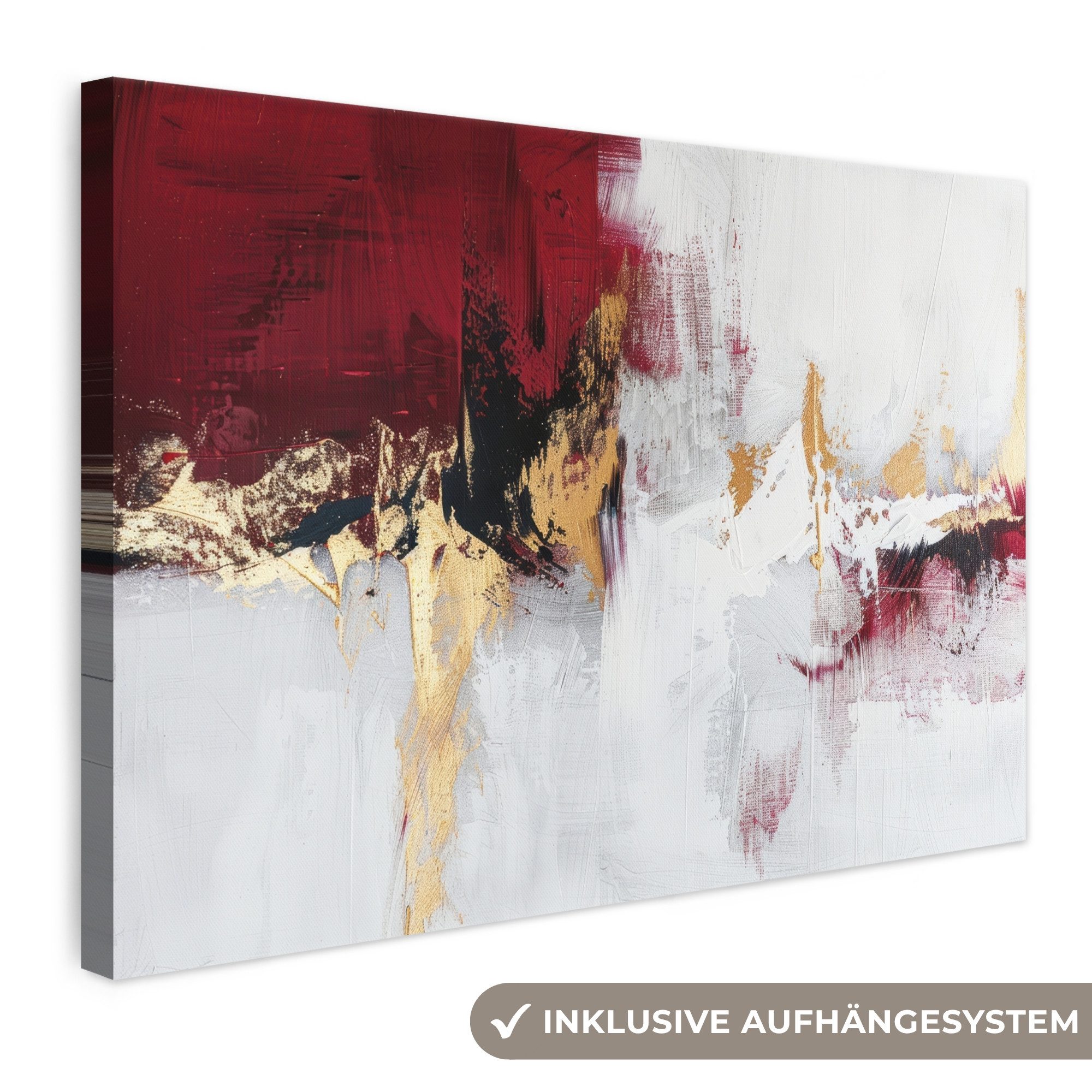 OneMillionCanvasses® Leinwandbild Rot - Marmor - Abstrakt - Gold - Modern, Fotodruck (1 St), Leinwand Bilder Klein, Wand Dekoration Aesthetic 30x20 cm