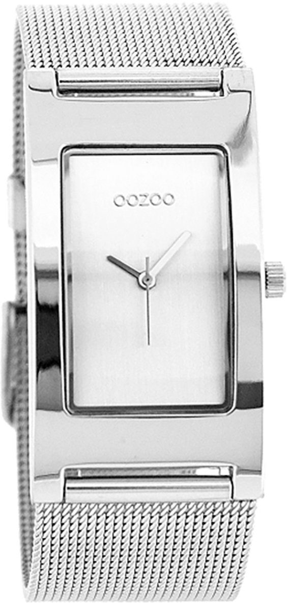 OOZOO Quarzuhr Oozoo Armbanduhr Damen silber, (Analoguhr), Damenuhr eckig,  klein (ca. 25mm) Metallarmband, Fashion-Style