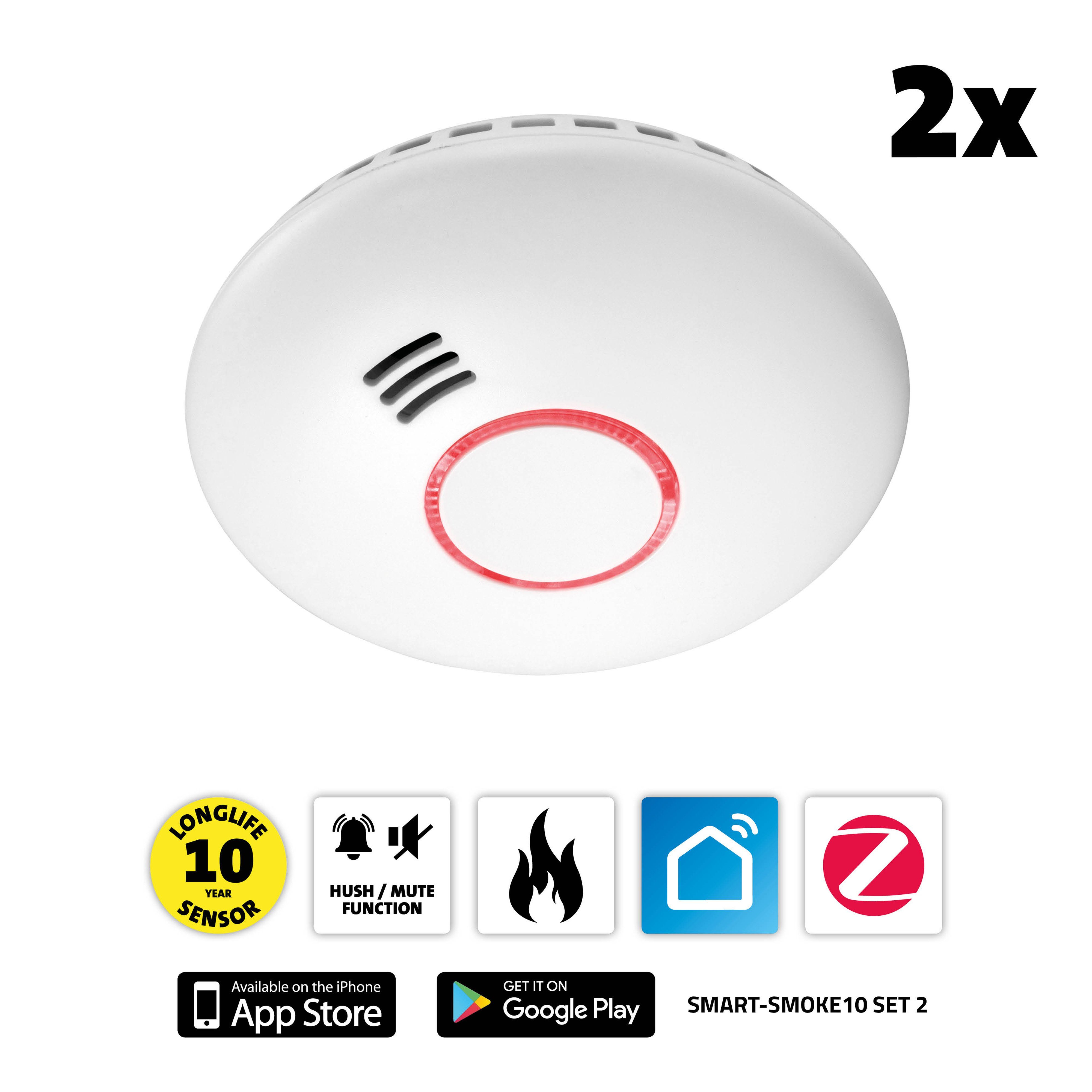 Alecto SMART-SMOKE10 SET 2 Rauchmelder (2er Set Smarte Rauchmelder mit Batterie Warnung App-Steuerung, sparsam)