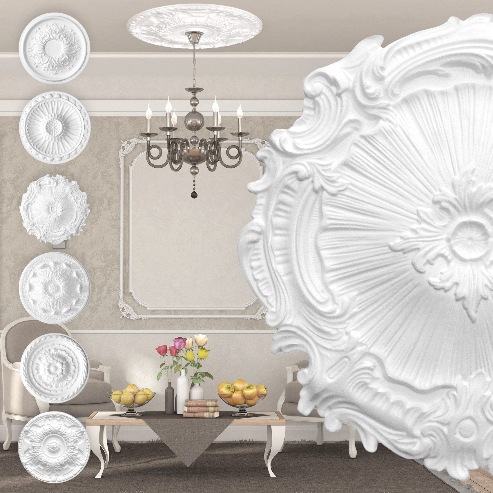 marbet design Wanddekoobjekt R-07 (Stuckrosette aus EPS Styropor, weiß, Zie günstig online kaufen