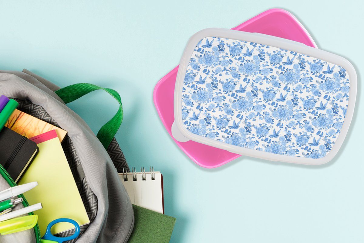 rosa Brotdose Kinder, für Rosen MuchoWow Mädchen, Muster, - (2-tlg), Kunststoff, Snackbox, - Erwachsene, - Lunchbox Blumen Blau Kunststoff Brotbox