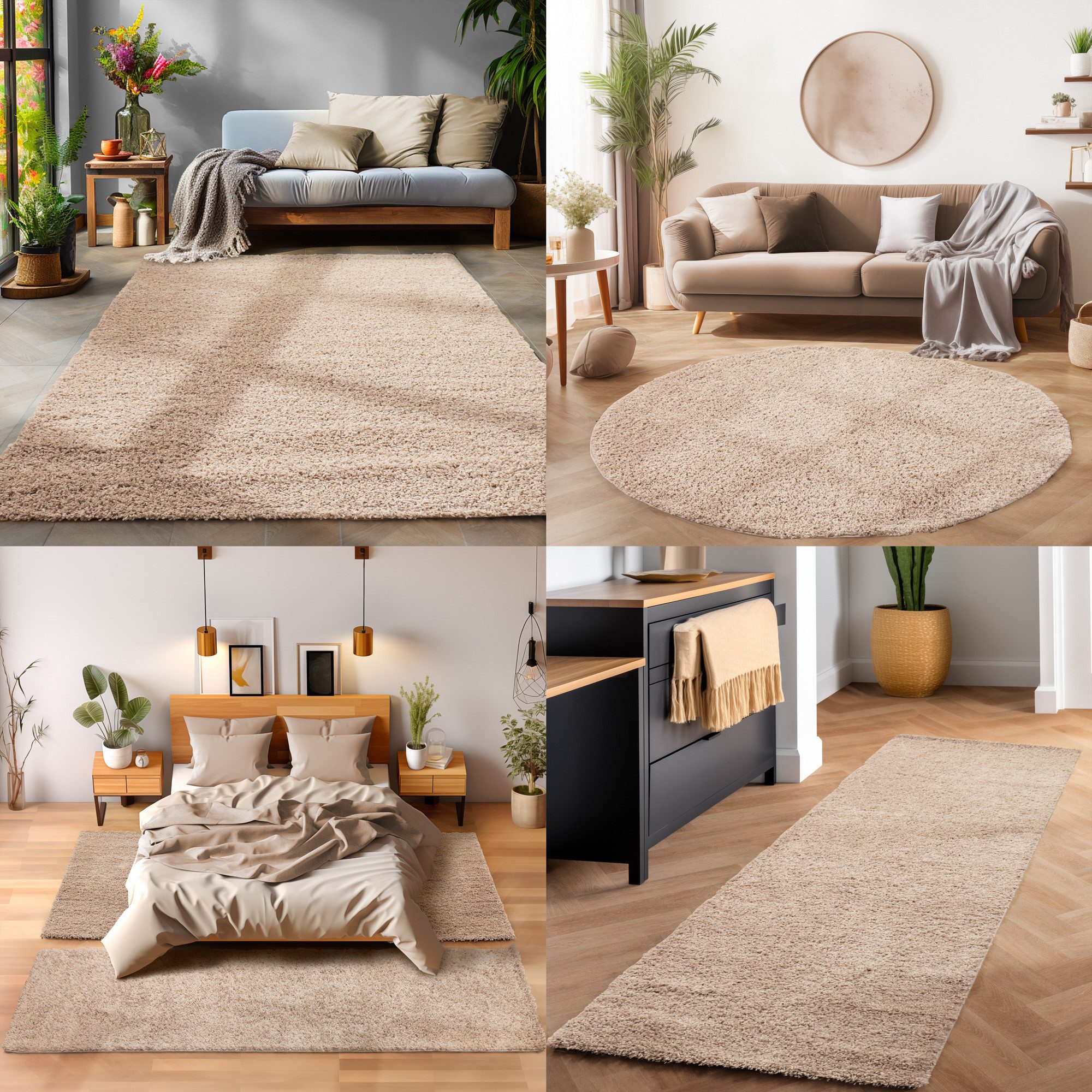 SIMPEX24 Teppich Unicolor - Einfarbig, Rund, Höhe: 30 mm, Einfarbig Shaggy Teppich Wohnzimmer Langflor Versch. Farben und Größen