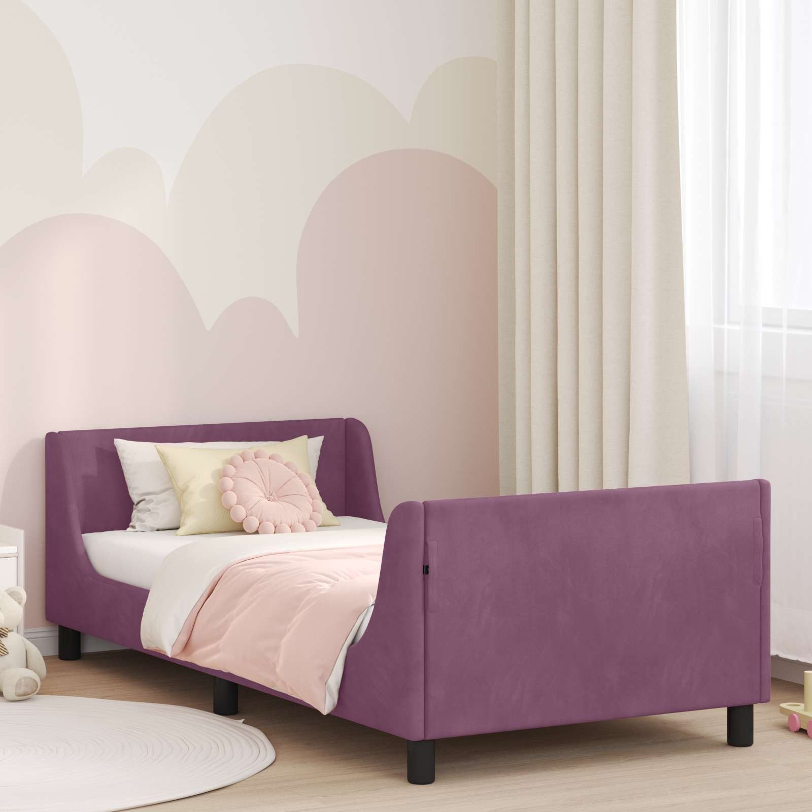 vidaXL Bett Kinderbettgestell mit Kopfteil Lila 80 x 200 cm Samt (1-tlg)