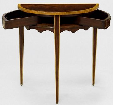Casa Padrino Beistelltisch Luxus Barock Beistelltisch Dunkelbraun / Hellbraun 71 x 36 x H. 74 cm - Halbrunder Mahagoni Tisch mit 2 Schubladen - Nachttisch - Nachtkommode - Barock Möbel