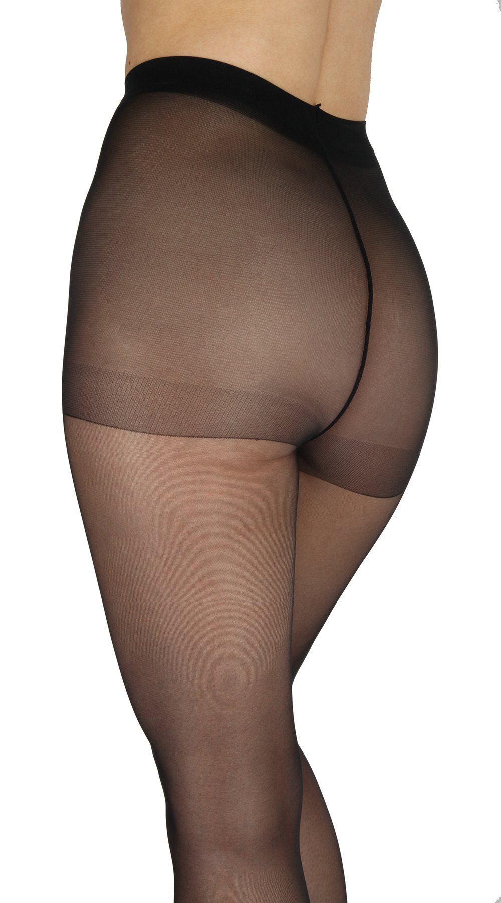 Set DEN 20 seiden Nero (3 mit St) Höschenteil fein elastisch Damen Strumpfhose 3er BANANALU Feinstrumpfhose