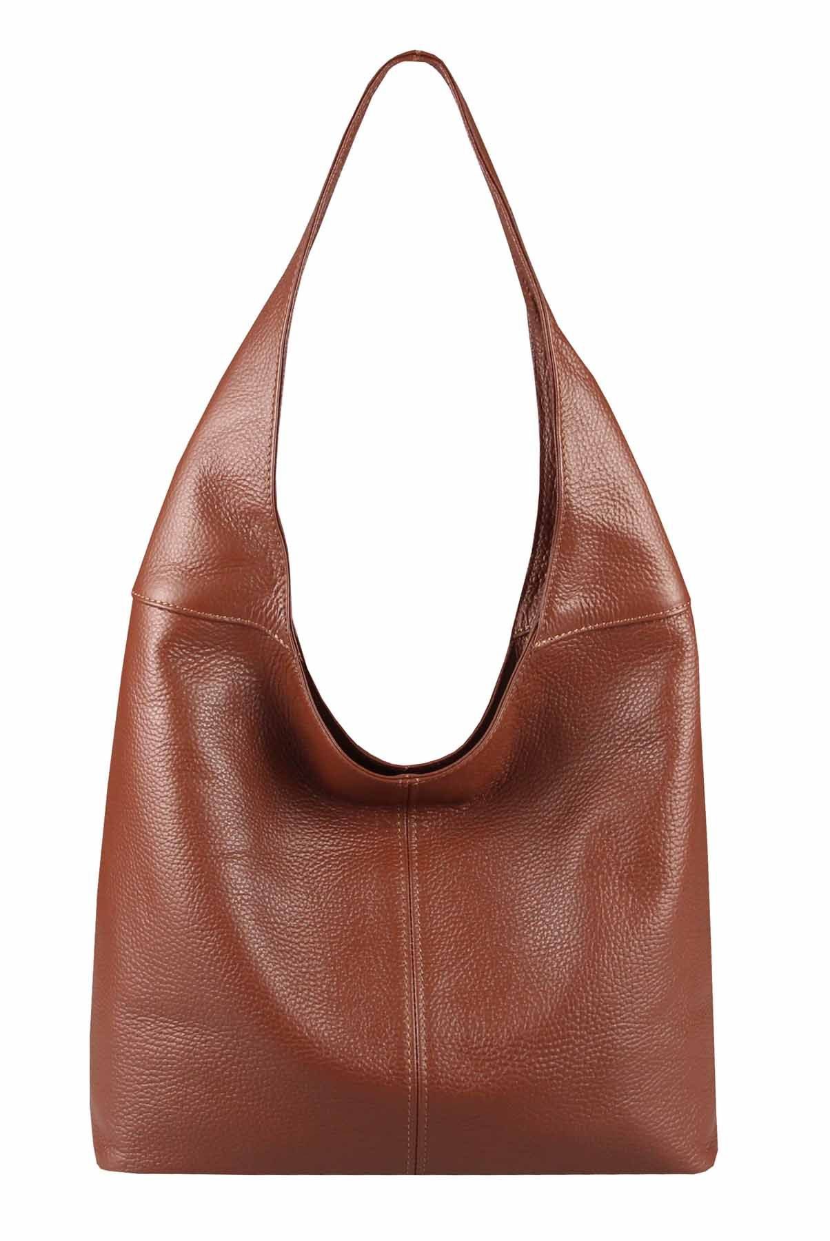 ITALYSHOP24 Shopper Made in Italy Damen echtes Leder Tasche Schultertasche Umhängetasche, Hobo Bag große Hauptfach Alltagstasche mit viel Stauraum leicht bequem