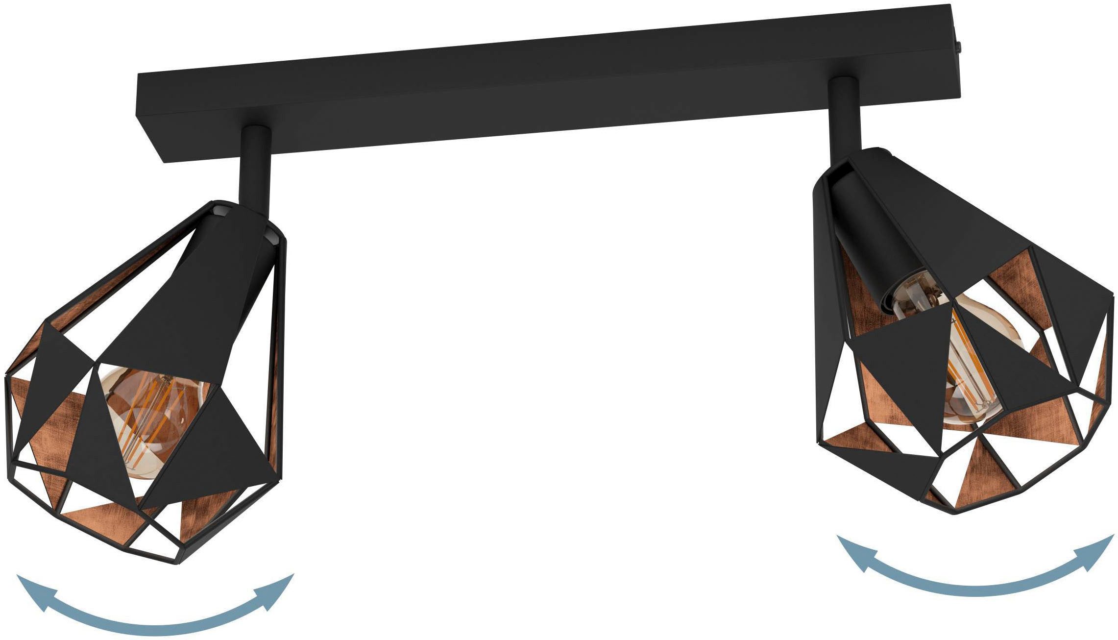 EGLO Deckenleuchte Carlton 7 Deckenlampe, stahl, Vintage, Industrial Retro, E27, Lampe, ohne Leuchtmittel, CARLTON 7 - Schwarz, Kupfer - L42 x B16 x H25,5 cm - IP20