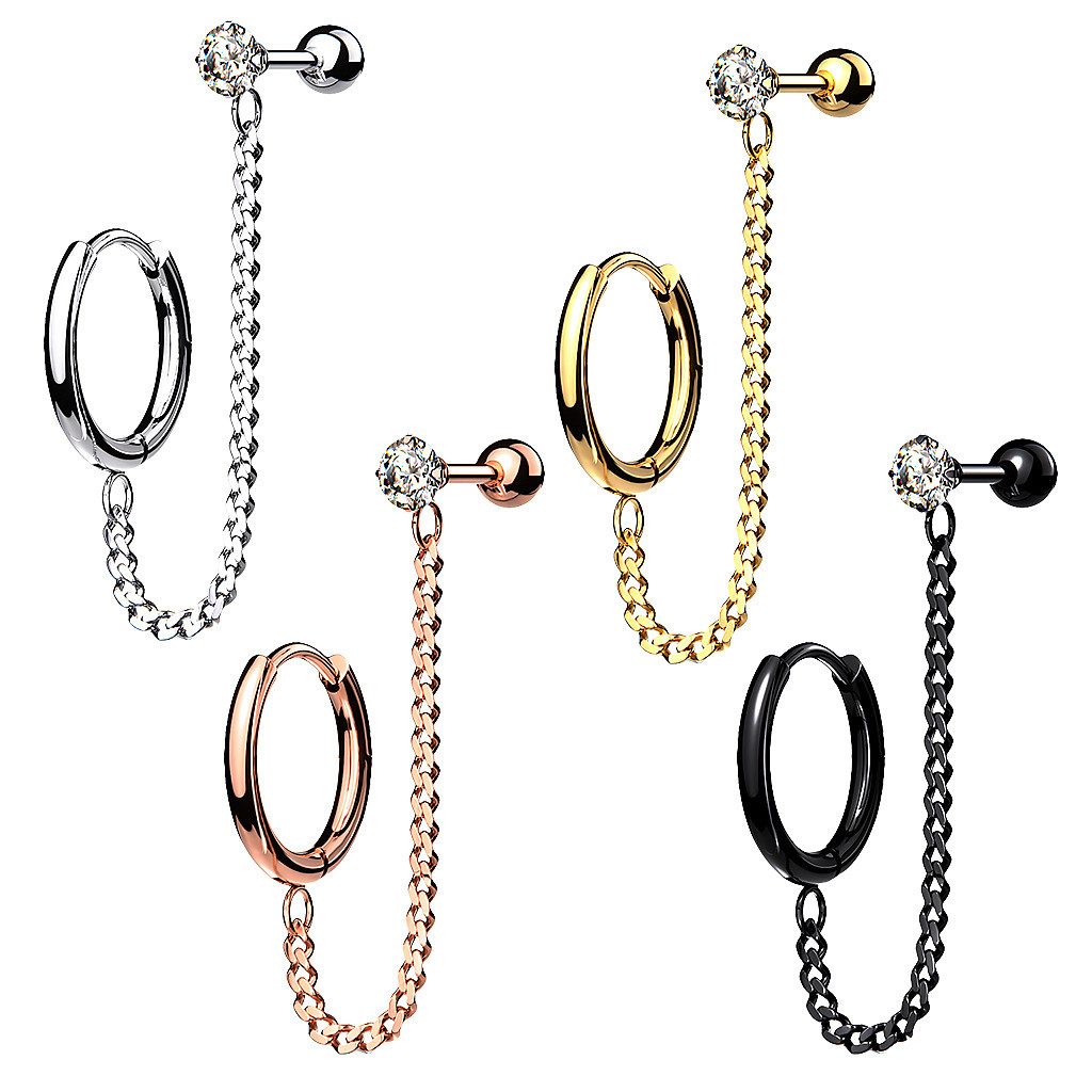 Taffstyle Piercing-Set Ohrring Clicker Helix Cartilage Ohrpiercing mit Kette Kristall Stecker (Ohrpiercing Cartilage Knorpel Ohr Tragus Helix Rook Lobe Daith Conch Orbital Snug Ohrring Piercing)