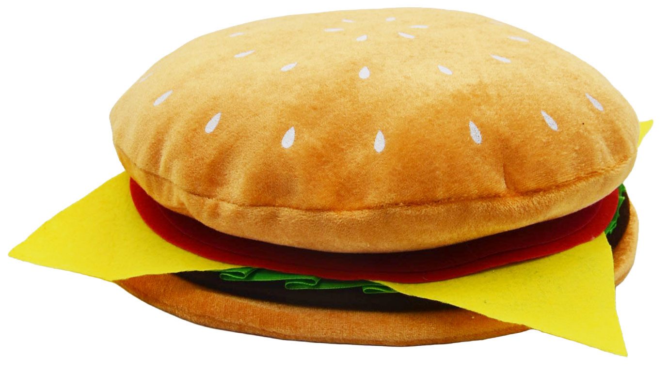 Orlob Lebensmittel-Kostüm Burger Hut Cheeseburger Mütze Karneval Fasching Universal passend, Ideal für Karneval oder Junggesellenabschiede