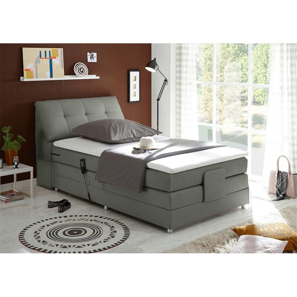 Lomadox Boxspringbett CONCORD3M-09, 120x200cm, H2, elektrisch verstellbar, in silber