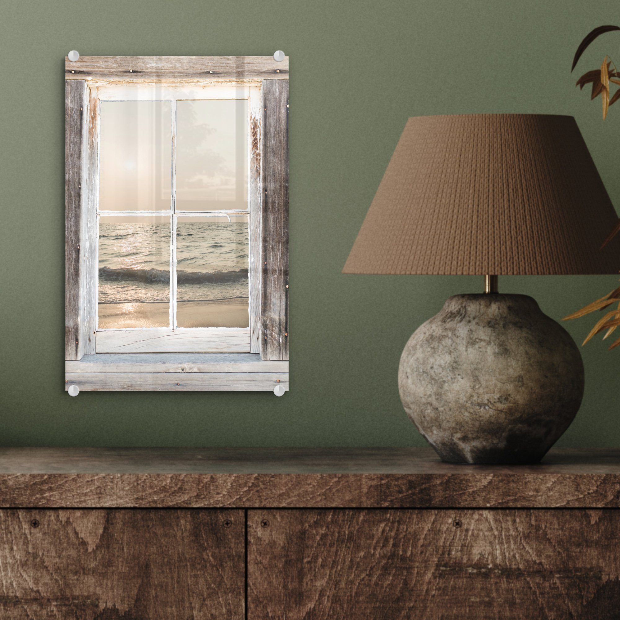 (1 Durchsichtig MuchoWow auf - Glas Acrylglasbild Wandbild Meer, - Foto - St), Wanddekoration Bilder Glasbilder Holz - auf - Glas