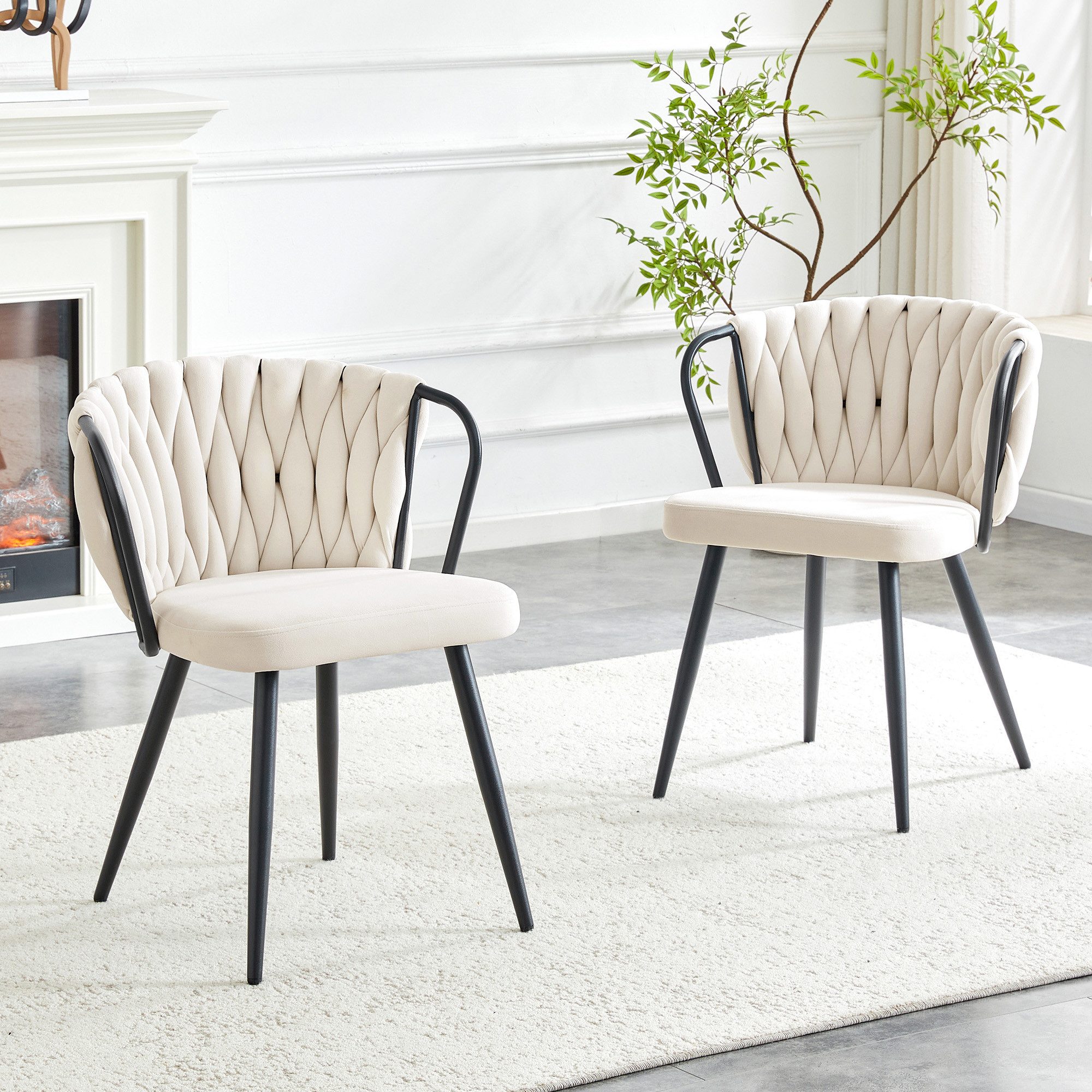 STILVORA Esszimmerstuhl Polsterstuhl Relaxsessel mit Samtbezug und Metallbeinen (Geflochtene Rückenlehne, Goldfinish, Schaumstoffpolster, bequem), für Esszimmer, Büro, Café, Restaurant und Wohnbereich