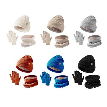 Henreal Mütze & Schal 3in1 Kinder Wintermütze Schal Handschuhe Set (3-tlg., Winterhandschuh) Warmer dreiteiliger Outdoor-Anzug