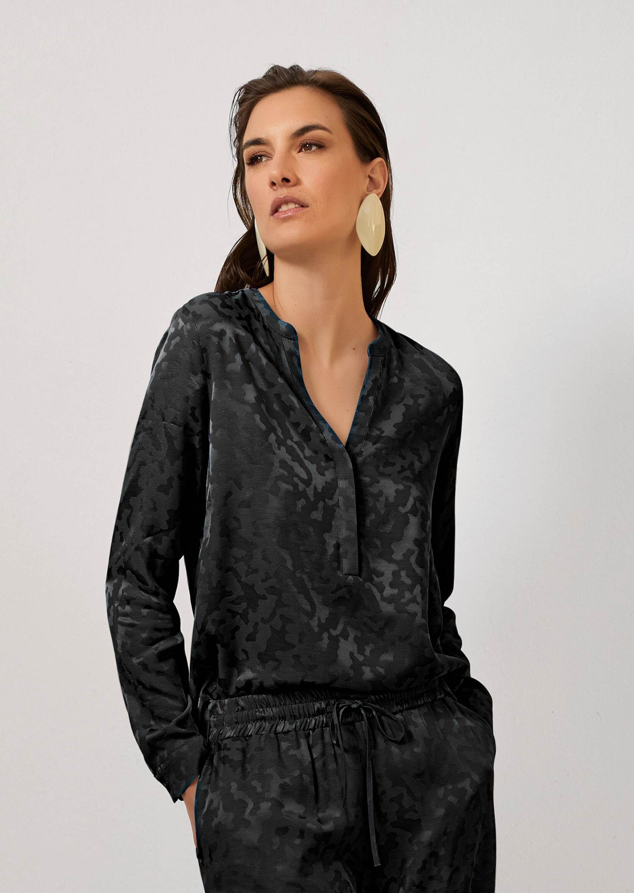 Langarmbluse Lange Jacquard-Bluse