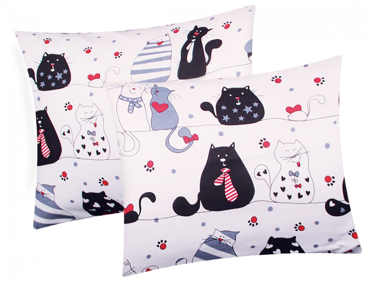 Heubergshop Kissenbezug, (2 Stück), 40x40cm Kissenhülle Katzen Pfoten Kinder (Katzen-Weiß)