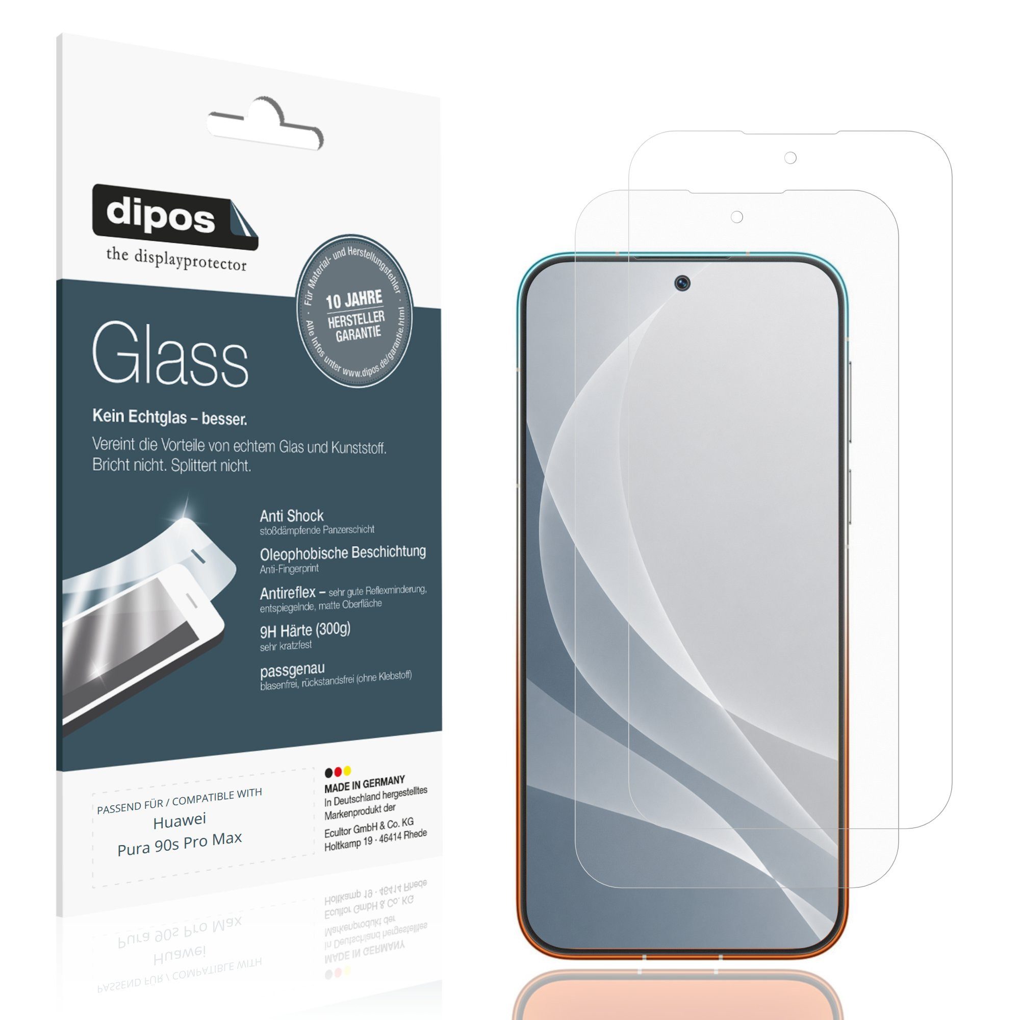 dipos Displayschutzfolie Schutzfolie für Huawei Pura 90s Pro Max, 2 Stück, Displayschutz Schutz Folie Made in Germany