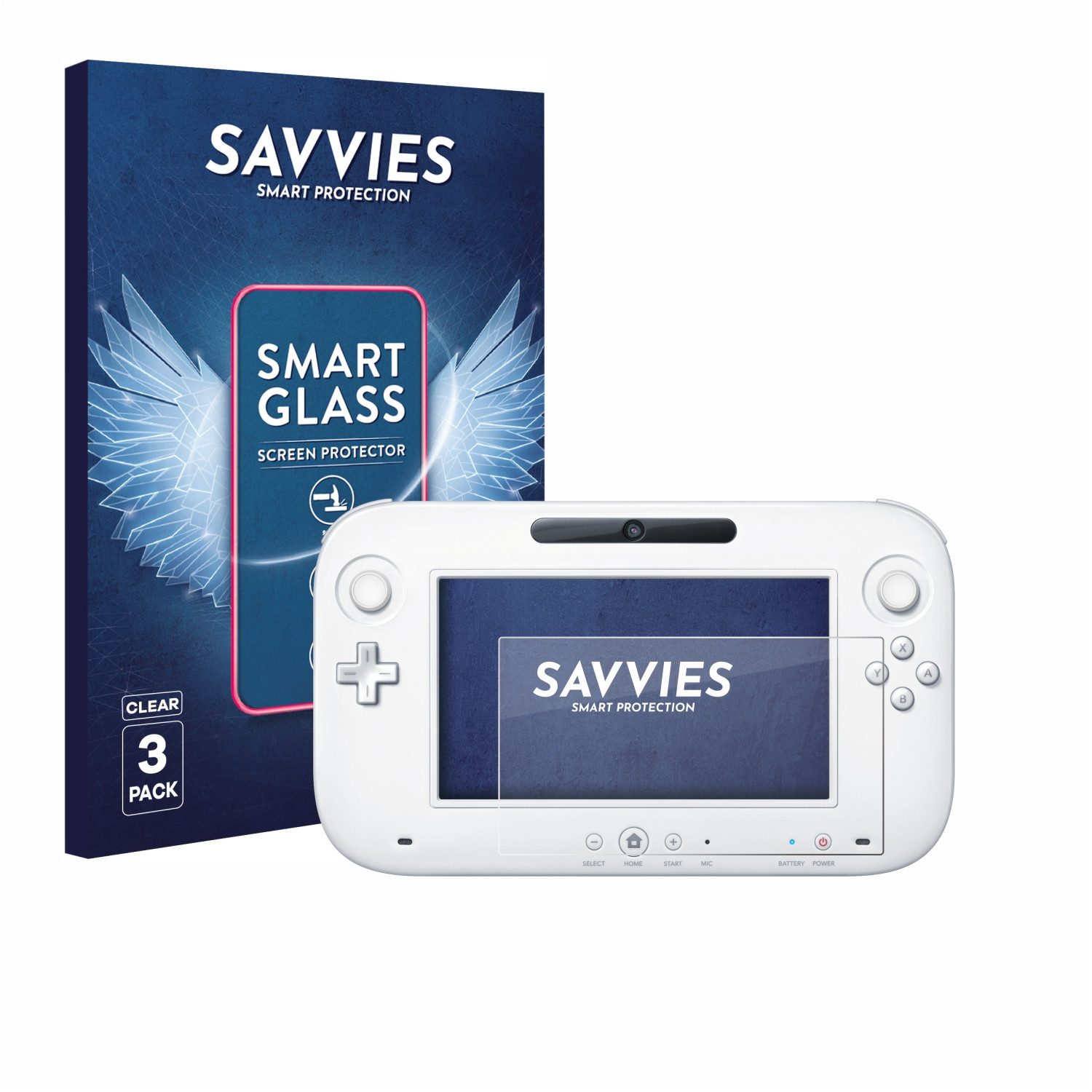 Savvies Displayschutzglas Schutzglas Panzer für Nintendo Wii U GamePad (Controller), 3 Stück, Schutzfolie Display Schutz Glas Folie klar