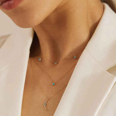 GOLDEN Charm-Kette Türkise Mond Halskette, Sterling Silber 925 minimalistische Halskette