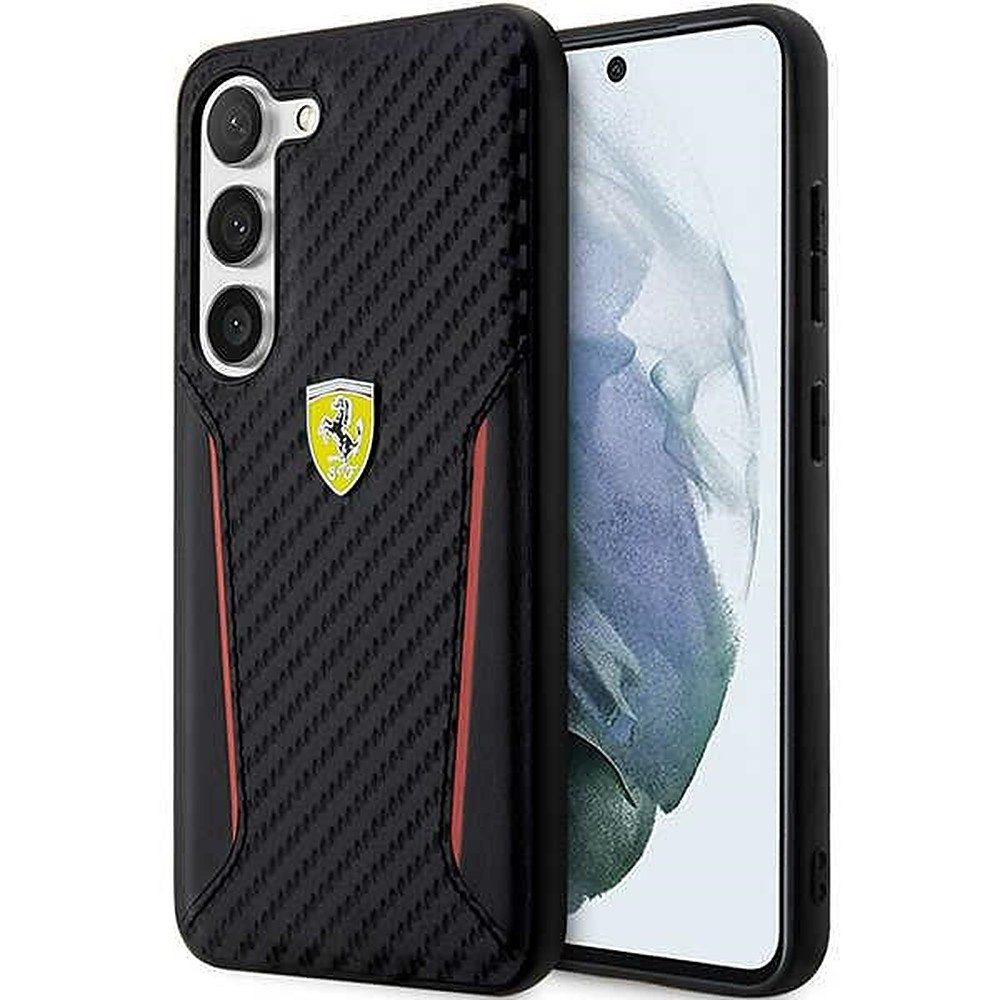 Ferrari Handyhülle Carbon Hartschale, Carbonfaser, rote Kontrastkanten, Ferrari-Metalllogo