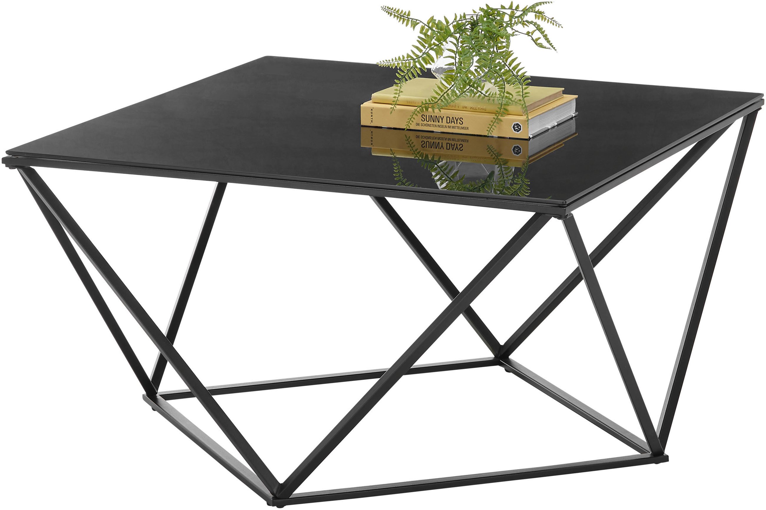 Stolkom Sp.z.o.o. Couchtisch Senta Glastisch quadratisch schwarz, moderner Tisch BxHxT 80x45x80 cm, Quadratisch, Glas in schwarz getönt, Formschönes Gestell schwarz