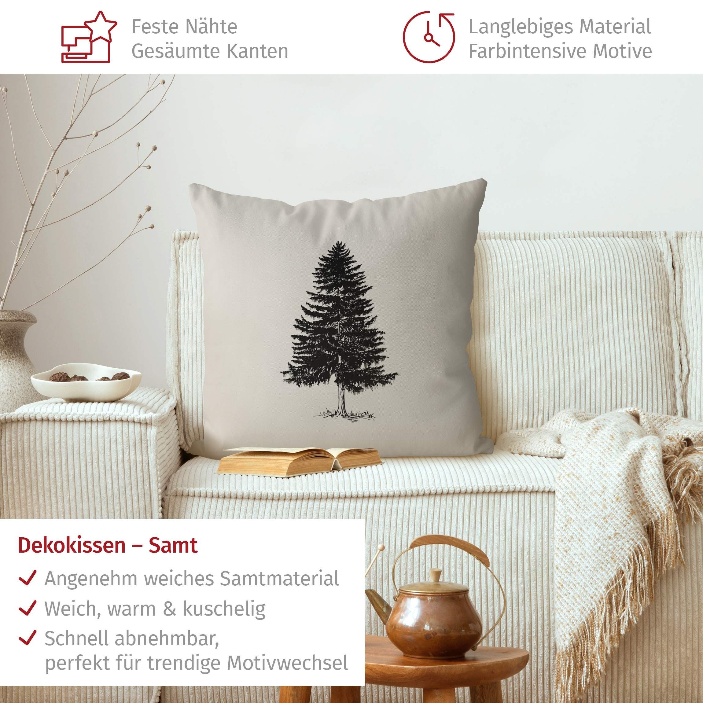 Bilderdepot24 Dekokissen drinnen Kissenhülle/ Sofakissen/ Zierkissen Kissenhülle schwarz Wald L, Bezug mit / ohne Füllung Zierkissen Outdoor Sofa Bett
