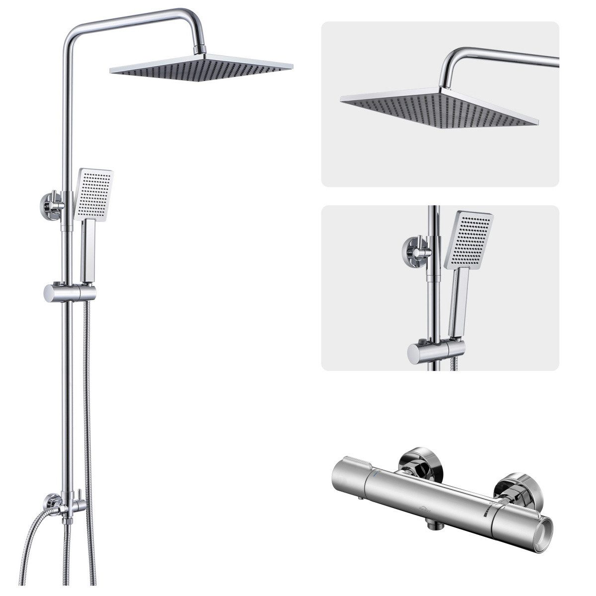 Duschsystem mit Thermostat und Duschsäule mit Handbrause Regendusche