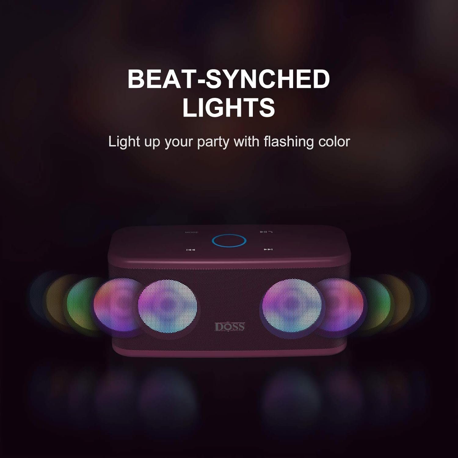 W, 20h Lichter, Akku Wireless DOSS Touch-Steuerung, Dual-Bass (Bluetooth, Lautsprecher Musikbox Stereo 16 Wasserdicht) IPX5