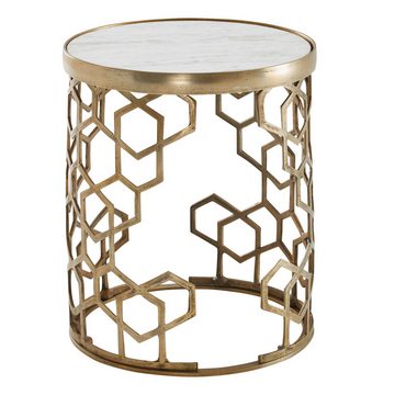 FINEBUY Beistelltisch FB82237 (Echter Marmor Weiß / Gold 46x46x55 cm Rund), Sofatisch Metall, Wohnzimmertisch Modern Hoch