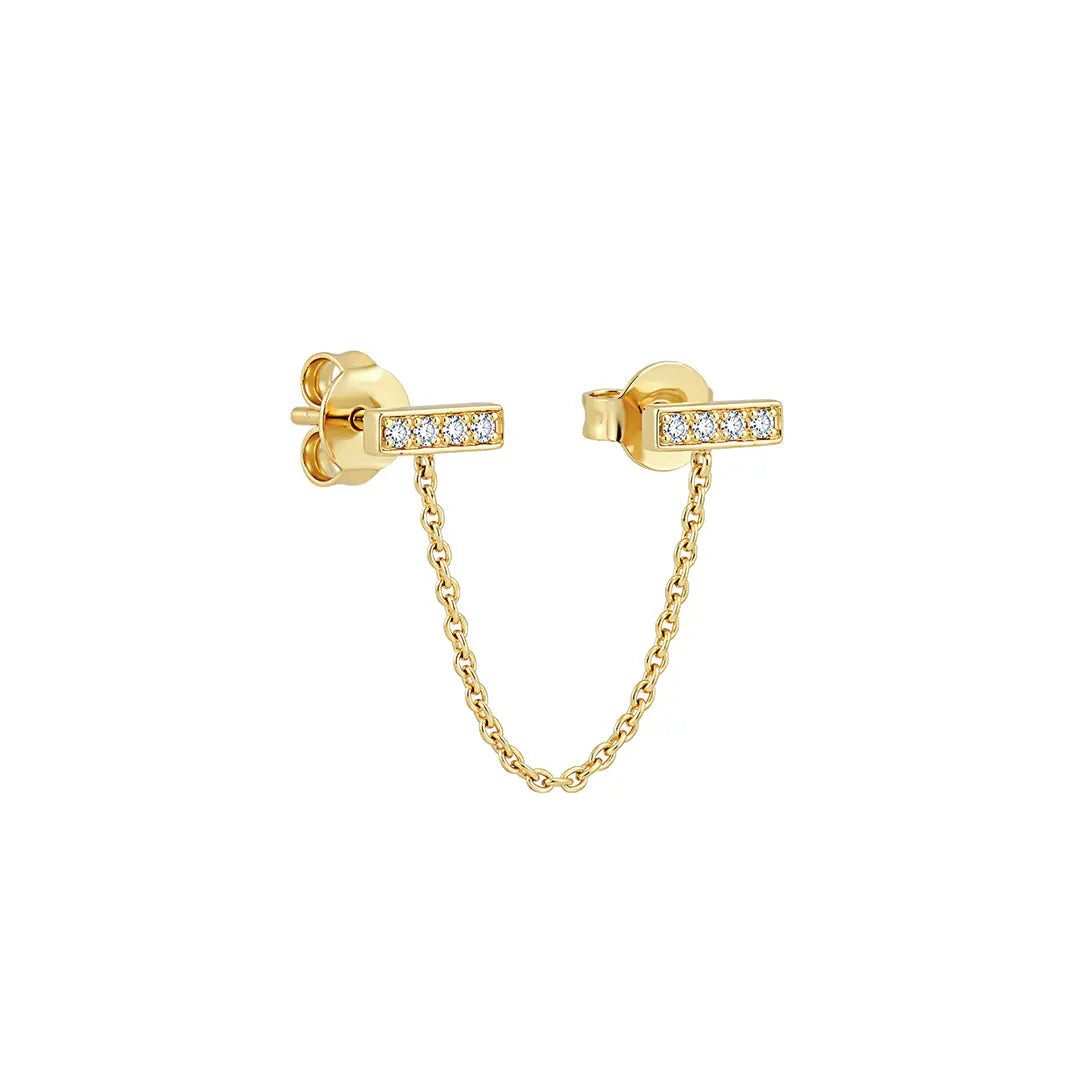 Suzan Gold Paar Ohrstecker Chain Stud Earrings 925 Sterling Silber – Elegante Bar-Ohrstecker mit