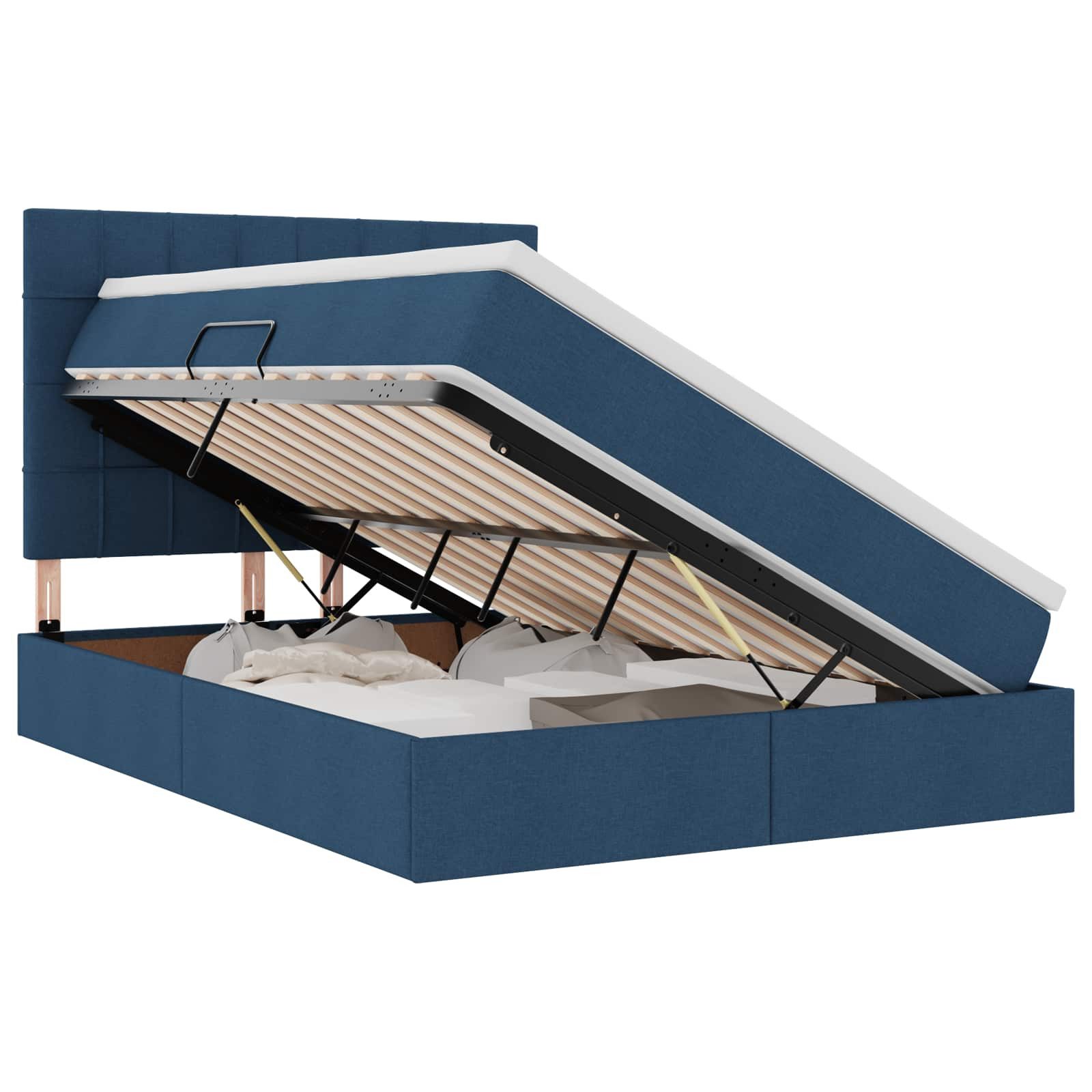 Bett Aufbewahrungsbett mit Matratze Blau 140 x 200 cm Stoff