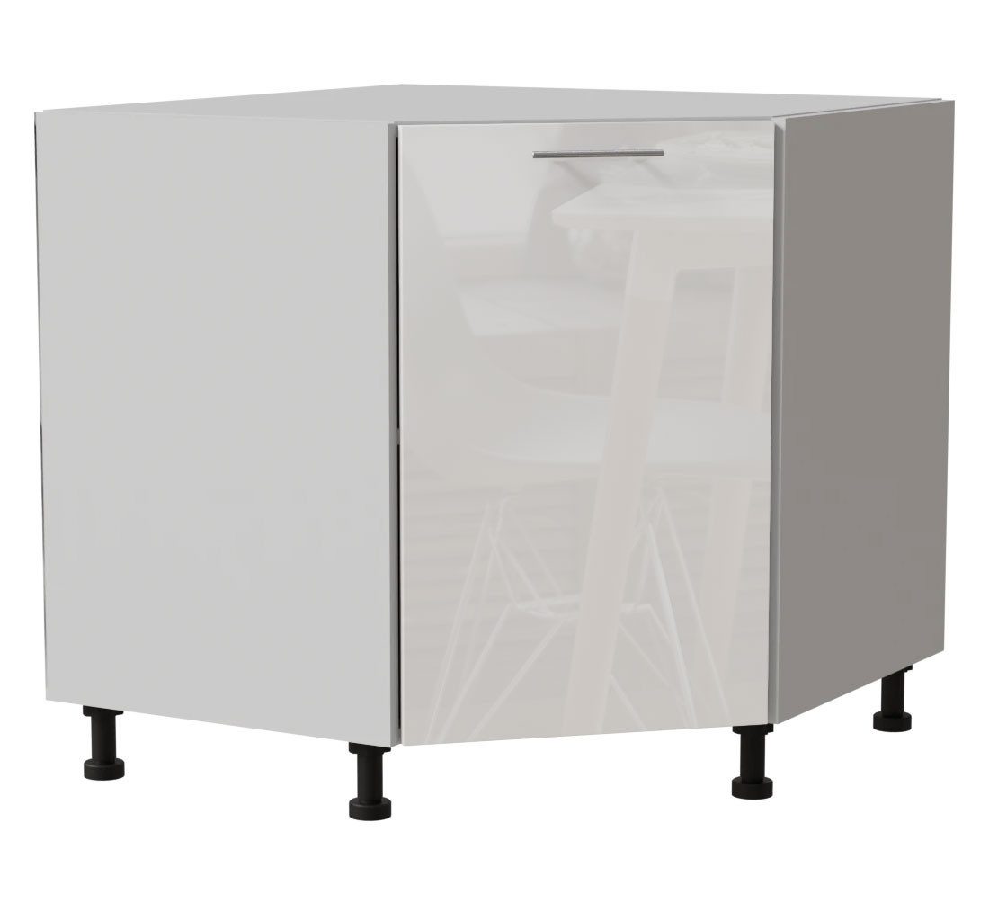 Feldmann-Wohnen Eckschrank Essen (D12R/90, 1 Tür, 1-St., moderne Optik, Acrylfronten mit Glaseffekt) 84x84cm Weiß Hochglanz, Weiß Matt / mit Einlegeboden