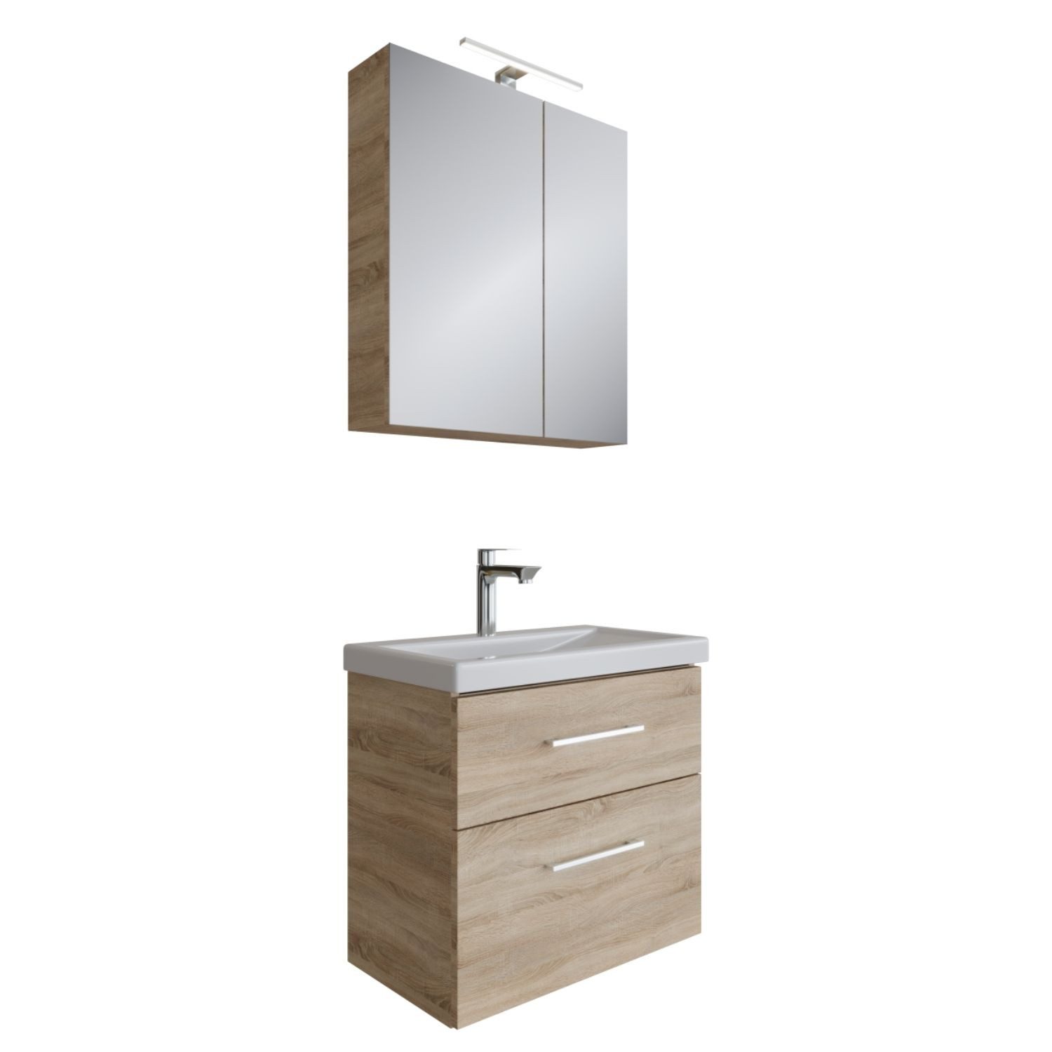 Planetmöbel Badmöbel-Set Badmöbel-Set mit Spiegelschrank 63cm (Sonoma Eiche günstig online kaufen