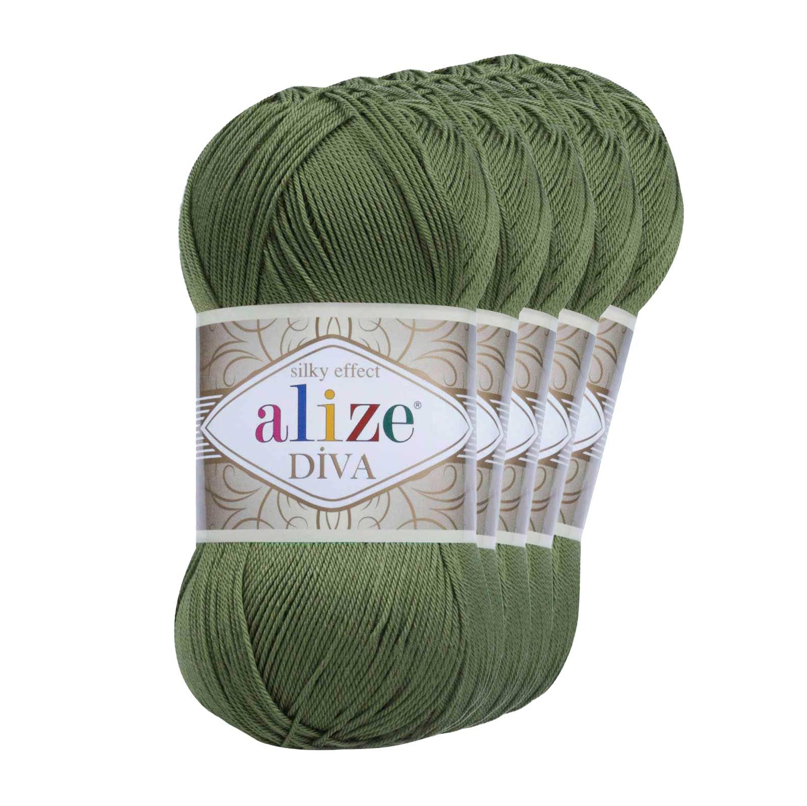 Alize 5 x 100g Strickgarn ALIZE DIVA - Häkelgarn Sommerwolle Häkelwolle, 350 m, 79 basil