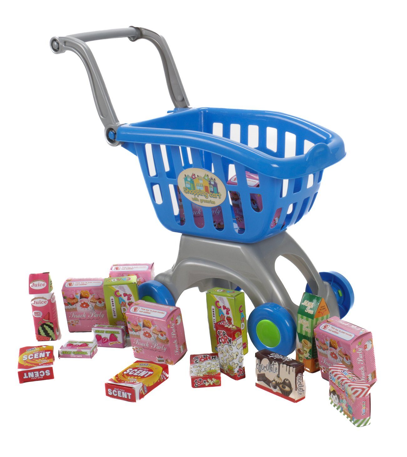 Bubble-Store Spiel-Einkaufswagen Kinder Kaufladen Spielzeug, (Spielset mit 18 Teilen Warensortiment), Kindereinkaufswagen