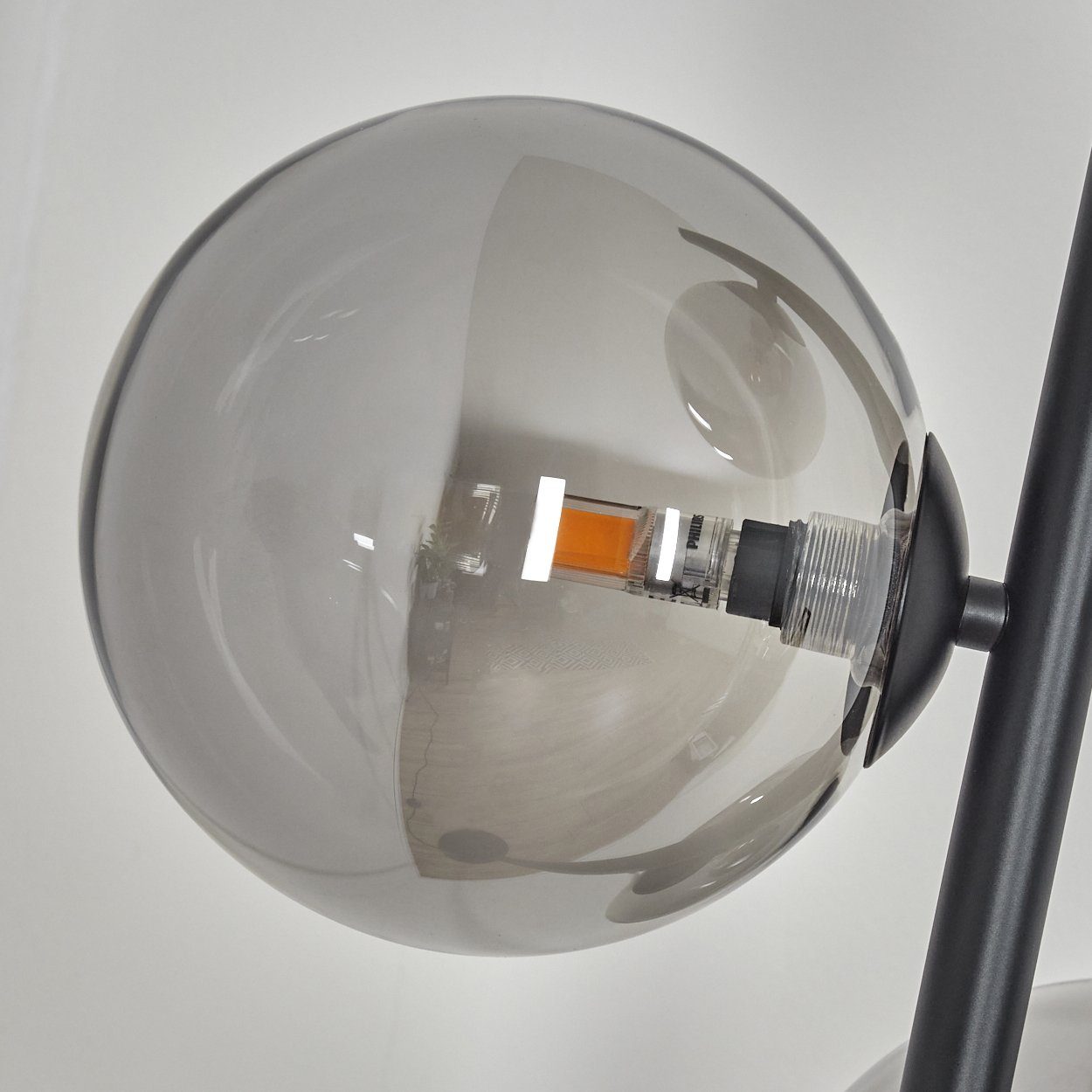 hofstein Stehlampe moderne ohne G9, Leuchtmittel, Stehlampe Ø15cm, Schwarz/Rauchglas, Glasschrime aus Fußschalter, 3x in Metall/Glas ohne Standleuchte, Leuchtmittel