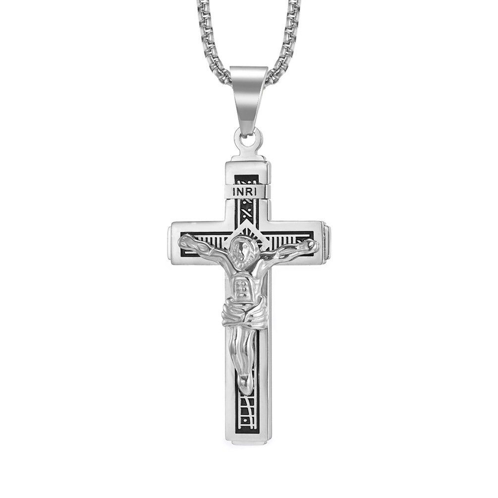 Karisma Kettenanhänger Edelstahl Kreuzanhänger Inri Jesus Kette Länge 55cm Silber